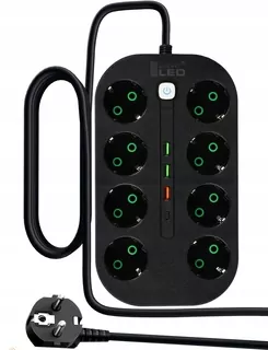 Predlžovací kábel sieťová nabíjačka USB - 2 m - 8 × 230V 4xUSB+C